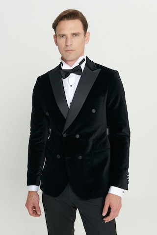 Altınyıldız Classıcs Erkek Sıyah Slim Fit Dar Kesim Kırlangıç Yaka %100 Pamuk Kadife Smokin Takım Siyah