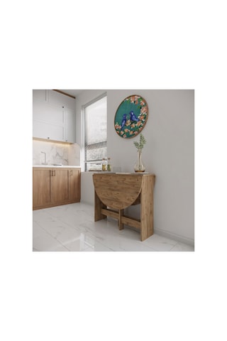 Pratik Katlanır - Açılır Kapanır Yuvarlak Mutfak Yemek Çalışma Masası - 6 Kişilik - %100 Mdf Çam