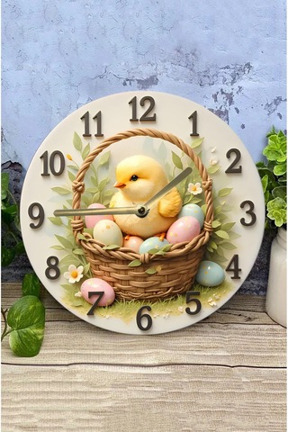 Sevimli Civcivli Sepet Tasarımlı Mdf Duvar Saati 33 Cm Sdw328 Renkli