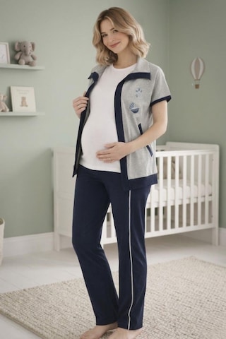 Mecit Pijama Mecit 6352 Lacivert 3'lü Hamile Lohusa Pijama Takımı