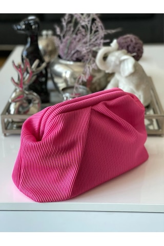 Fuşya, Piliseli Çizgi Detaylı El Çantası Fuşya