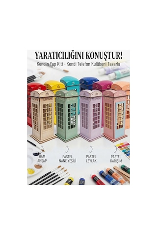 3 Lü Ahşap Telefon Kulübesi Maket Seti 10x22 Cm Kendin Boya, Eğlen