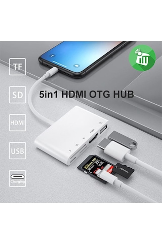 Ally 5In1 Lightning Hdmı Dijital Av Adaptör Otg Usb Hub Kamera