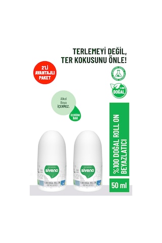 Siveno %100 Doğal Roll-on Beyazlatıcı Etkili Deodorant Ter Kokusu Önleyici Bitkisel Lekesiz Vegan 50 Ml X2 Adet