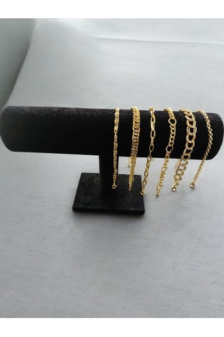 Feron Accessories Altın Kaplama 6'lı Kombin Bileklik Seti Gold Renk Kadın Zincir Bilezik Künye Gold