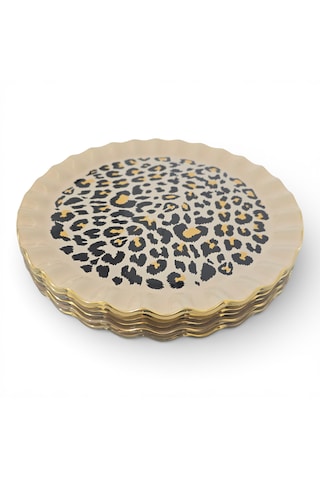 Sudedi Home 26 Cm Leopar Desenli Altın Yaldızlı Cam Servis Tabağı 6 Lı Set Çok Renkli