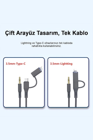 Type-c Ve Apple Uyumlu iPhone Lightning To 3.5mm Aux Dolanmaz Silikon Ses Kablosu 2 İn 1 Stereo Otg Mt2812