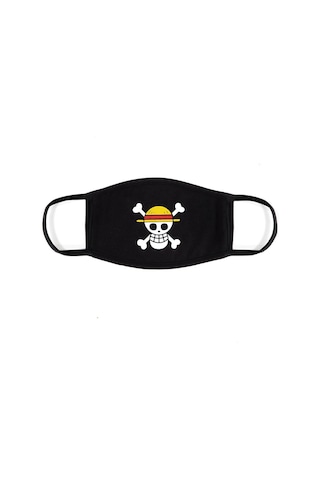 Bant One Piece Luffy Monkey Desenli Pamuklu Yıkanabilir Maske Siyah