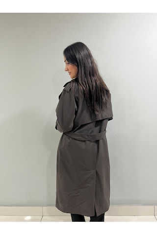 Kadın Kemerli Uzun Trençkot Su Geçirmez, Astarlı, Oversize Model Bordo