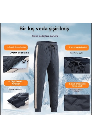 Erkekler İçin Kışlık Polar Ve Kuzu Yünü İle Kalınlaştırılmış, Kaz Tüyü Dolgulu Pamuklu Pantolon. Gri