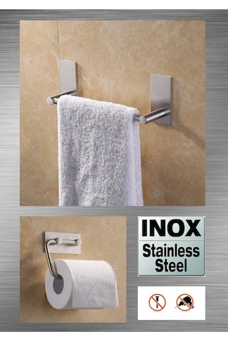 Deltahome  Paslanmaz Çelik 30cm Havluluk Ve Tuvalet Kağıtlığı Set Çelik