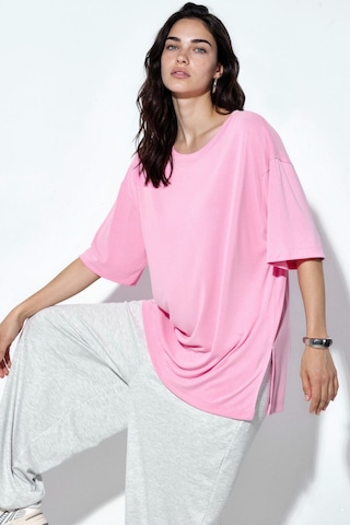 Hiccup Busem Yırtmaç Detaylı Bisiklet Yaka Kısa Kollu T-shirt Allık Pembe