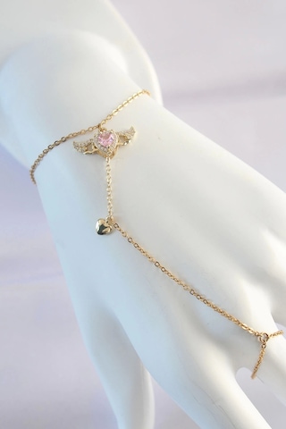 316l Çelik Gold Renk Pembe Zirkon Taşlı Kanatlı Kalp Model Şahmeran - Tj-sn585 Çok Renkli