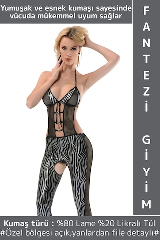 Wintoup Özel Kreasyon Sexy Fantezi Yılbaşı Sevgililer Günü Şık Rahat Kadın Zebra Desenli Lame Vücut Çorabı Çok Renkli