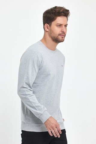 MMetalic Erkek Gri Bisiklet Yaka Nakış Detaylı Regular Fit Sweatshirt 001