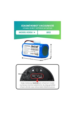 Xiaomi Robot Vacuum E10 Uyumlu Batarya Ultra Yüksek Kapasite 3200mah Robot Süpürge Bataryası - B112