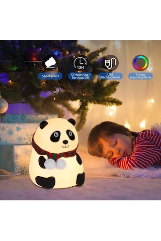 Panda Gece Lambası Dokunmatik Sensörlü Renkli Çocuklar İçin Gece Işıkları Masa Lambası Çok Renkli