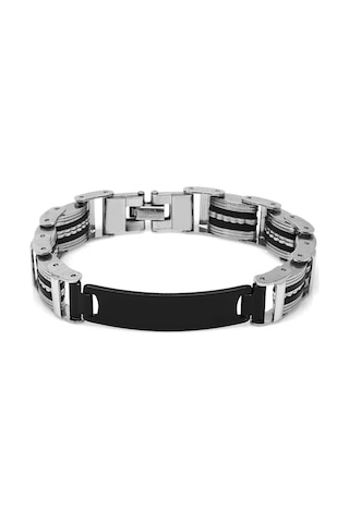 Kişiye Özel İsim Yazılı Silver-black Renk Çelik Erkek Bileklik Model-1 Siyah