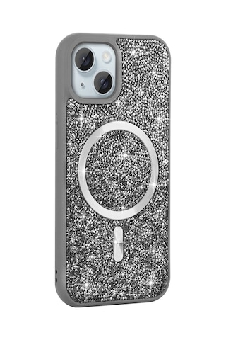 Butam Bilişim İphone Uyumlu 14 Kılıf Pırlanta Tasarımlı Magsafe Şarj Özellikli Mozaik Silikon Kap Siyah