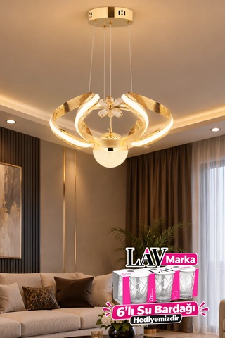 Çizgili Kasa Diana Power Led Avize Rose Gold Modern Dekoratif Halka Tasarımlı Salon Ve Yemek Odası Aydınlatma