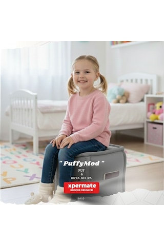 Dekoratif Kare Puf Orta Sehpa Ayak Uzatma Puf 40x40x42 Cm Puffymod Gri