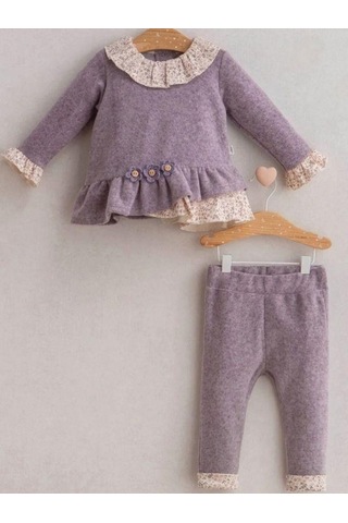 Kız Bebek Çiçek Desenli 2 Li Takım-15268 Mor