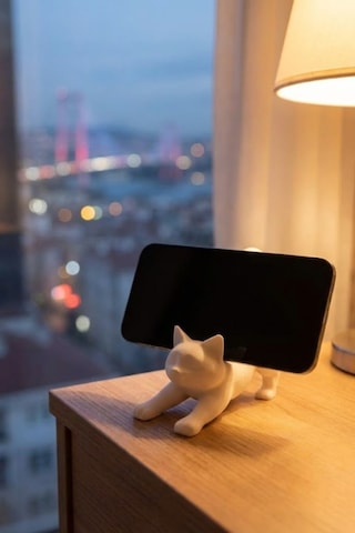 Beyaz Kedi Telefon Tablet Tutucu 10 X 10 Cm