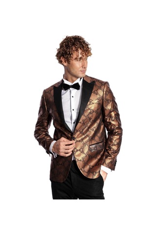 Desenli Slim Fit Kahverengi Erkek Smokin Ceket - Wessi Kahverengi