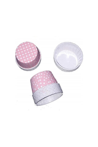 Muffin Kek Kapsülü Pembe Puantiyeli 50'li