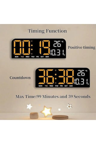 Kırmızı 9" Büyük Dijital Duvar Saati Sıcaklık Tarih Hafta Zamanlama Geri Sayım Işığa Duyarlı Masa Saati 2 Alarm 12/24h Led Çalar Saat