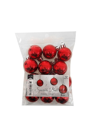 Yılbaşı Ağaç Süsü Kırmızı Renkli Top Noel Süs 3 Cm 12 Adet