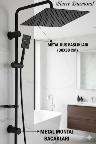 51222 Robot Duş Takımı Paslanmaz Çelik Banyo Duş Seti Siyah Krom Gold Beyaz Siyah