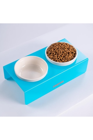 Turkuaz İkili Seramik-pleksi Mama Ve Su Kabı-kedi Köpek Mama Su Kabı