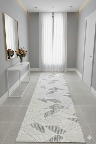 Modern Geometrik Desenli Gri Beyaz Halı İskandinav Tarz Kaymaz Taban Oturma Odası Fch3023 Gri