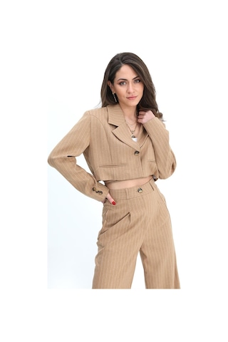Ceket Kısa Vatkalı Fleto Cepli Çizgili - Camel-camel Camel