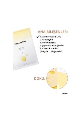 Varı Hope 8 Days Brıghtenıng Mask Wıth Pure Vıtamın C 5ea C Vitamini İçeren Aydınlatıcı Ve Canlandırıcı Maske