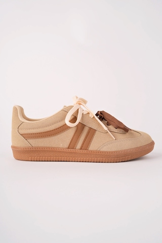 Muggo Huxley Çift Bağcıklı Günlük Kadın Sneaker Spor Ayakkabı Bej