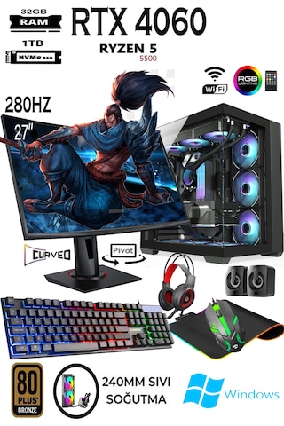Apphirex TC28 R5-5500 32 GB 1TB M.2 SSD RTX4060 8 GB 27'' W10P Masaüstü Oyuncu Bilgisayarı