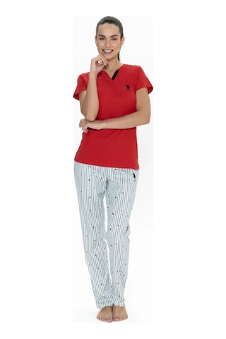 U.s. Polo Assn. 20060b Kadın Kırmızı Yarım Kollu Yarım Patlı Pijama Takımı Kırmızı