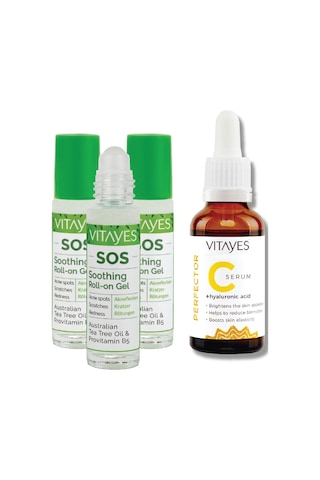 Vitayes Hyaluronic Acid Vitamin C Serum 30 ML + Sos Çay Ağacı Özlü Onarıcı Roll-On Serum 3 x 10 ML