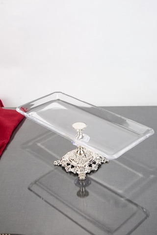 Argkristal Nude Gümüş Detaylı Dikdörtgen Tepsi Servis Sunum Tepsisi 30x14x15 Cm Gümüş