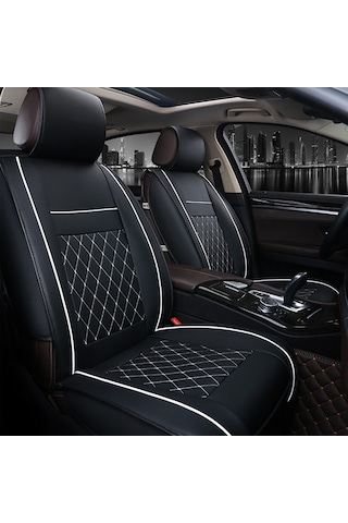 Araba Derisi Tam Kapsamlı Koltuk Minderi Kılıfı, Standart Versiyon, Sadece Bir Koltuk Siyah Beyaz