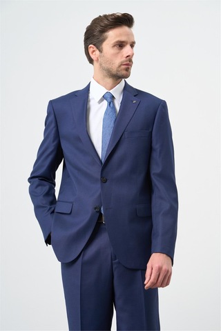 İmza Koyu Lacivert Kendinden Desenli Bez Ayağı Mono Yaka Tam Astar Çift Yırtmaç 2 Düğme 6 Drop Comfort Fit Classic Takım Elbise 1001245169 Koyu Lacivert