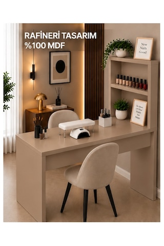 Pudra Manikür Masası Makyaj Masası Protez Tırnak Masası Çok Amaçlı Masa %100 Mdf Krem