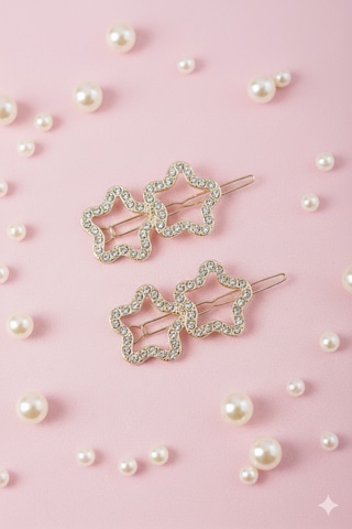 İkili Yıldız Şekilli Metal Toka, Metal Klipsli İkili Yıldız Toka 2 Adet Altın