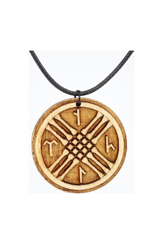 Tengri Tamga Türk Ahşap Tahta Kolye Ucu Sembol Deri İp Rölyef Kabartmalı El Yapımı 3.5cm Unisex Kahverengi