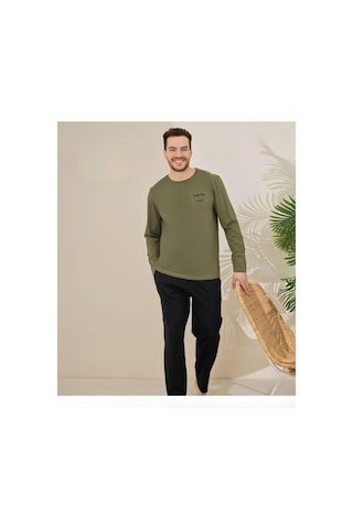 Pijamoni Erkek Pamuklu Bisiklet Yaka Uzun Kol İnce Pijama Takımı 6150/1 - 1 Adet Haki