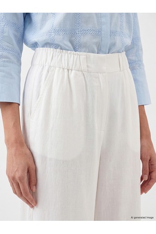 Lcwaıkıkı Classic Beyaz Beli Lastikli Geniş Paça Kadın Pantolon