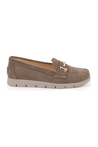 Libero L076.5604-6 Süet Metal Tokalı Kalın Esnek Eva Taban Kadın Loafer Vizon