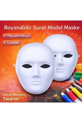 Esenoselect Boyanabilir Surat Model Maske Lastikli Kendin Tasarla -